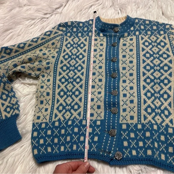 Jersild 100% Virgin wool Swiss vintage Blue and Cream Knit Sweater - Picture 5 of 6